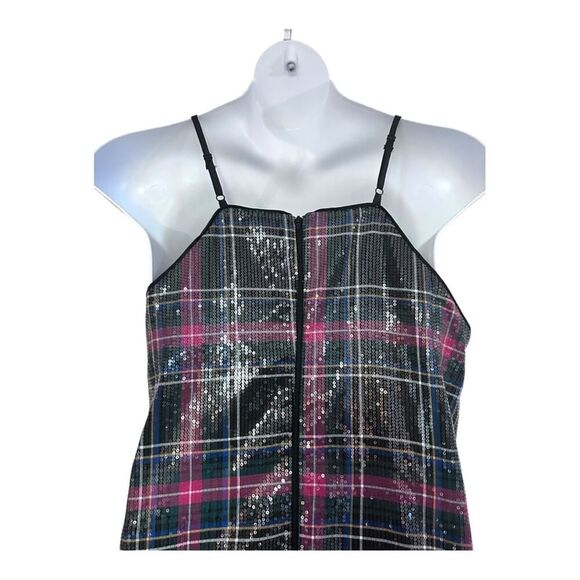 Sequin Juniors Knee Length COPPER KEY Shift Cocktail Party Night Out Plaid Dress - Picture 10 of 16